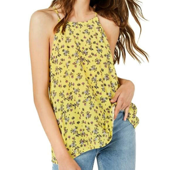 Ultra Flirt | Floral Crepe Sunny Yellow Tank Top - Picture 1 of 7
